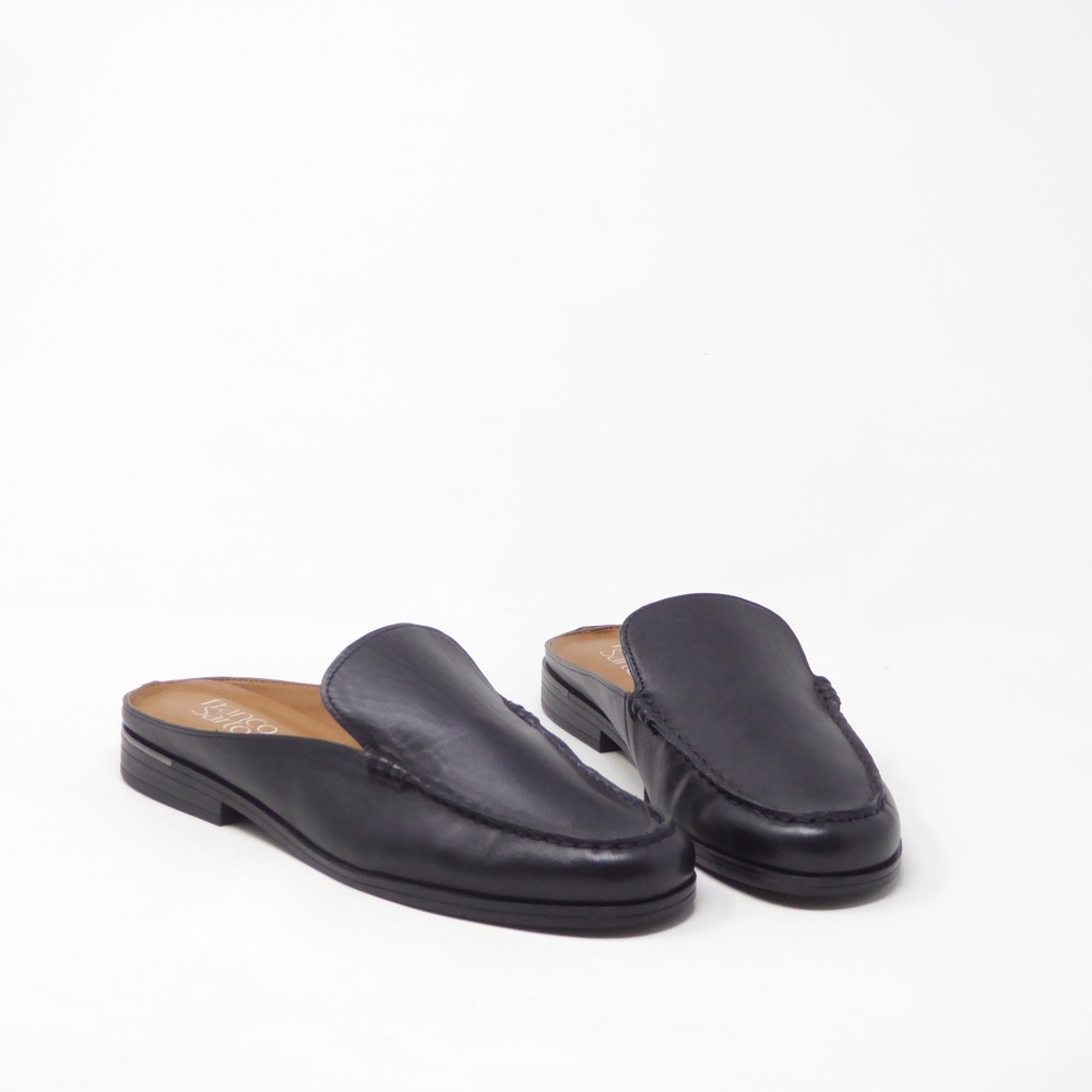 Franco Sarto Womens Linda Moc Toe Mules Black Leather Loafer Slides Size 7.5